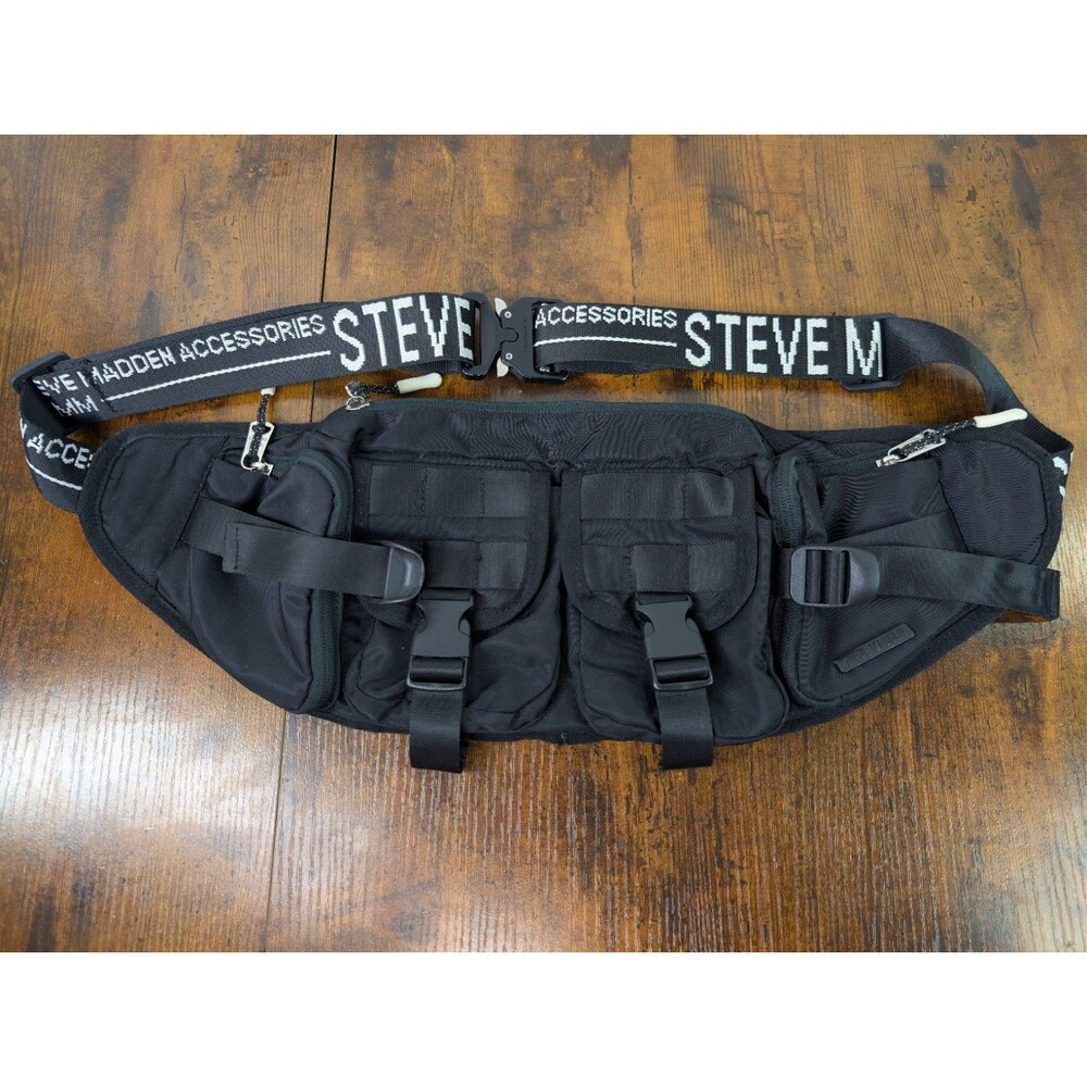 Steve Madden Men's Black Utility Sling Bag Crossbody Chest Pack Multi Pocket...